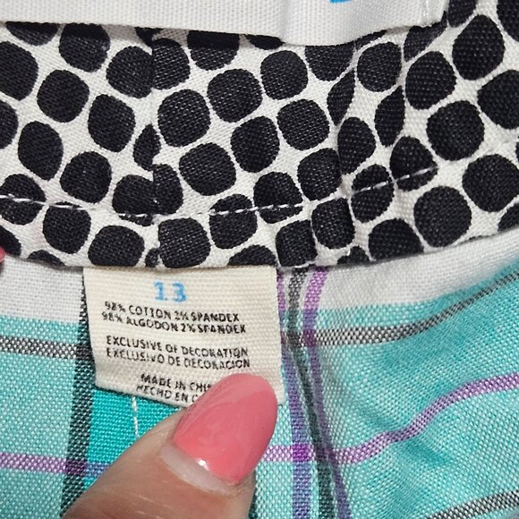 Roxy Womens Turquoise & White Plaid Bermuda Shorts Size 8 Cotton Blend - Picture 7 of 15